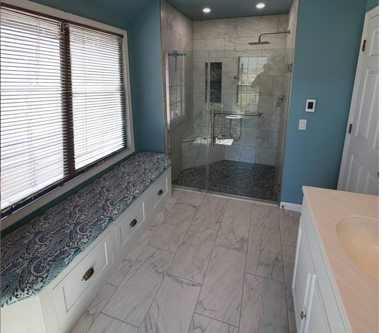 Walk-in tile shower replaces dated tub and shower